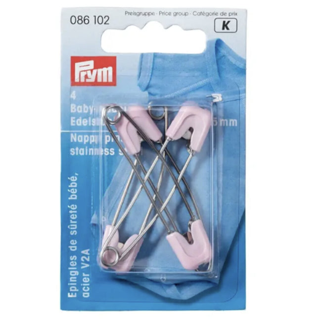 Baby Nappy Pins with Safety Lockable Cap 55mm Long Stainless Steel By Prym - ThreadandTrimmings