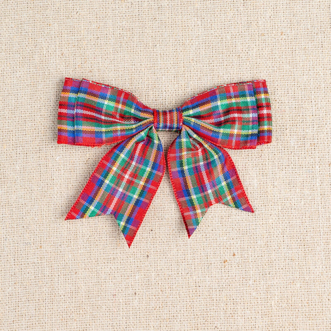 Tartan Christmas Double Bows - Ribbon Bows with Tails - 8cm - 4 Cols - 3 x Bows - ThreadandTrimmings