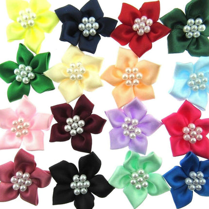 Poinsettia Satin Ribbon Bows Pearl Cluster Embellishments Craft 40mm Pack