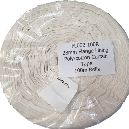 Flange Lining Curtain Tape 25mm 1 inch Wide Poly-Cotton - CT25FL - ThreadandTrimmings