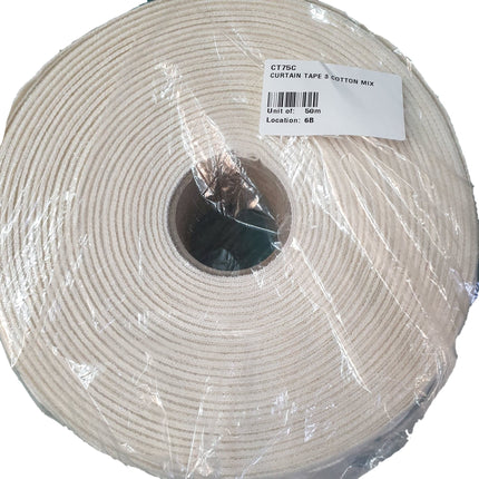 Cream Curtain Tape Cotton Mix Heading Pencil Pleat Tape 3 inch 75mm Wide CT75C - ThreadandTrimmings