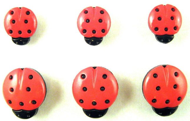 Ladybird Buttons Red and Black Shank Buttons Sizes 15mm & 20mm CN16 - ThreadandTrimmings