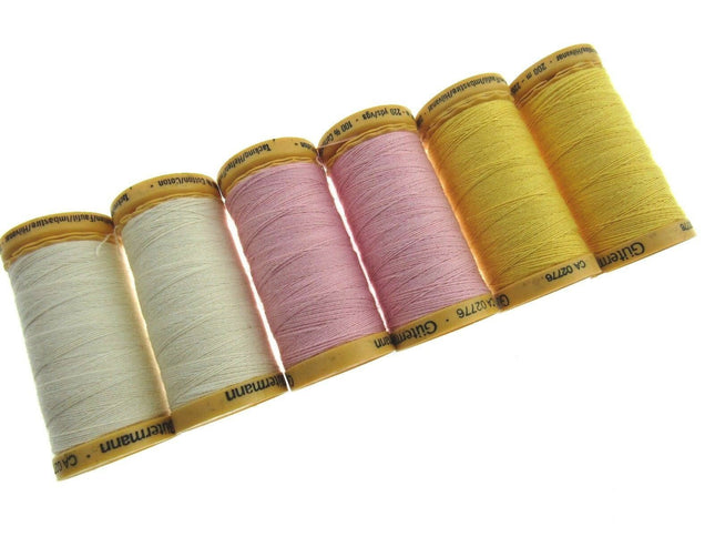 Tacking Thread by Gutermann Tailor Tacks 6 x 200m Reels Natural/Pink/Yellow - ThreadandTrimmings