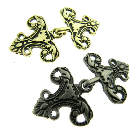 Oriental Style Frog Fastener Hook Clasp in Antique Gold or Silver 25mm CX33 - ThreadandTrimmings