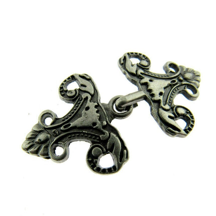 Oriental Style Frog Fastener Hook Clasp in Antique Gold or Silver 25mm CX33 - ThreadandTrimmings