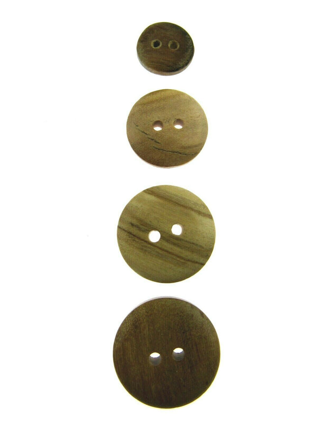 Round Wooden Domed Buttons Made From Olive Trees - CW6 - 5 Sizes - ThreadandTrimmings