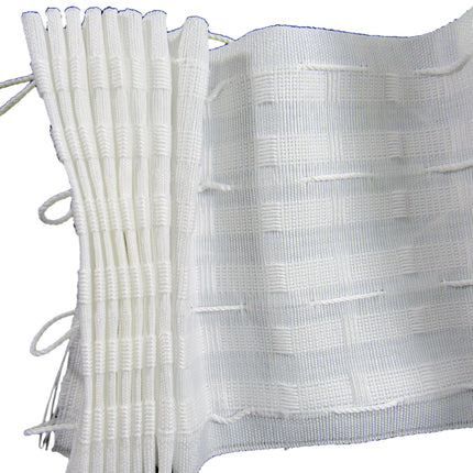 White extra wide curtain tape a white background