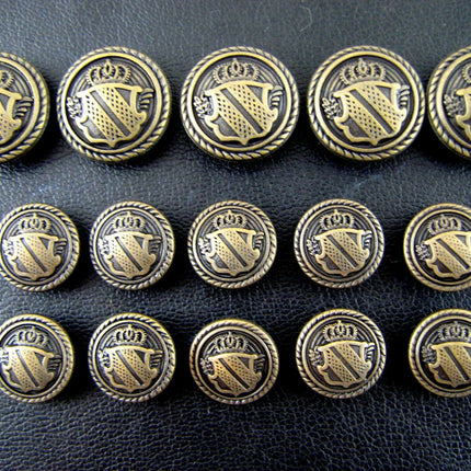 Round Bronze Metal Military Shield Blazer Buttons Choose From 4 sizes B1978 - ThreadandTrimmings