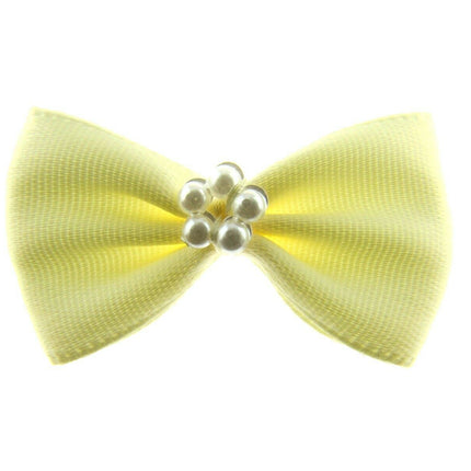 Satin Ribbon Bows With Pearl Ring - "Bow Tie Bows" - 14 Colours - (34mm x 22mm) - ThreadandTrimmings