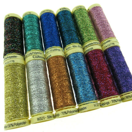 Gutermann Metallic Effect Sewing Thread 50m Reels Lurex Thread 12 Colours - ThreadandTrimmings