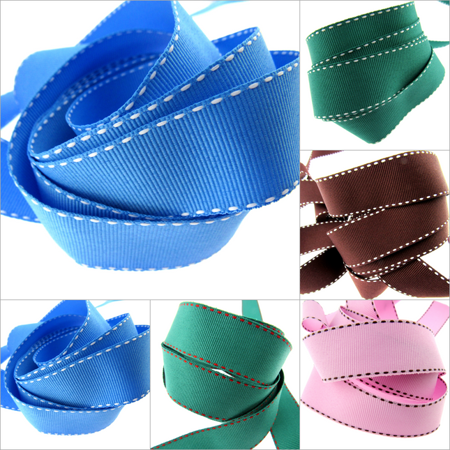 Side Stitched Grosgrain Ribbon Contrasting Edge 25mm Trim 3m Pack