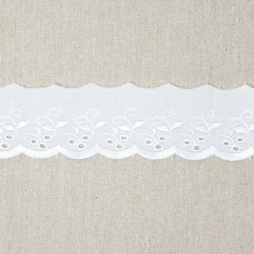 Broderie Anglaise 50mm x 3m White Flat Poly Cotton with Flower Pattern TC9140 - ThreadandTrimmings