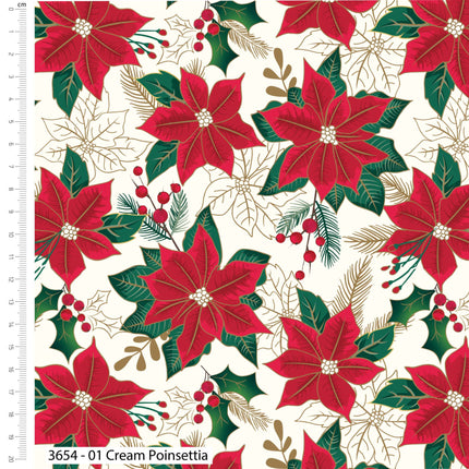 Christmas Cotton Fat Quarters Holly & Poinsettia 5Pk Quilting Craft Bundle 3654
