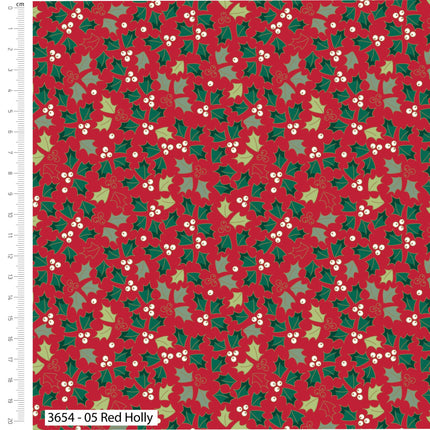 Christmas Cotton Fat Quarters Holly & Poinsettia 5Pk Quilting Craft Bundle 3654