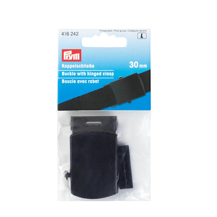 Webbing Belt Buckle Black Metal Buckle with Hinged Clasp 30mm Wide by Prym - ThreadandTrimmings