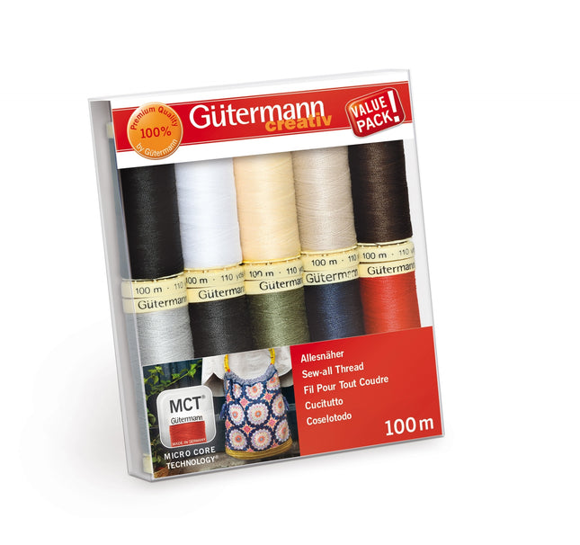 Gutermann Polyester Sewing Thread 10 Reel Combo Pack of Household Shades 7340061 - ThreadandTrimmings