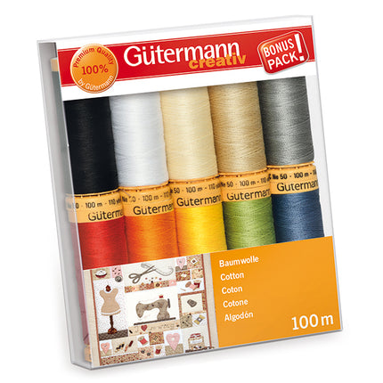 Gutermann Natural Cotton Quilting Sewing Thread C.No.50 10 x 100m 734521-1 - ThreadandTrimmings