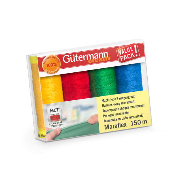 Gutermann thread pack with colorful spools on a white background