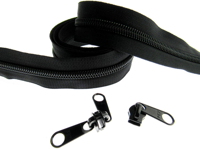 Continuous Nylon Zip Chain - 10m x 9mm - 4 Double & 4 Long Pull Non Lock Sliders - ThreadandTrimmings