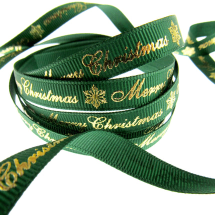 Merry Christmas Grosgrain Ribbon Snowflake 9mm - x 3m Length Red or Green 55098