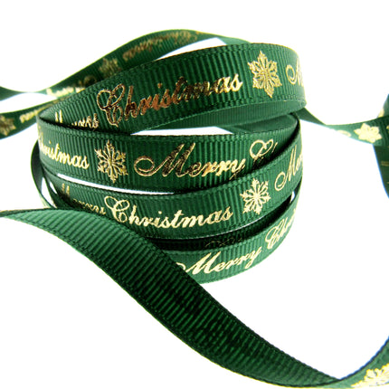 Merry Christmas Grosgrain Ribbon Snowflake 9mm - x 3m Length Red or Green 55098