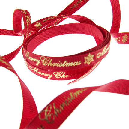 Merry Christmas Grosgrain Ribbon Snowflake 9mm - x 3m Length Red or Green 55098