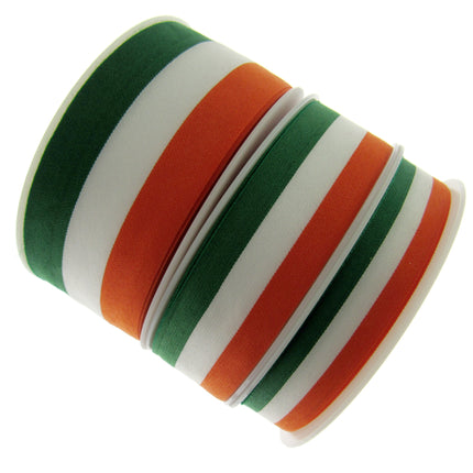 Irish Ribbon - Green, White Orange Striped Tri Colour Ribbon - 15mm, 25mm, 40mm - ThreadandTrimmings