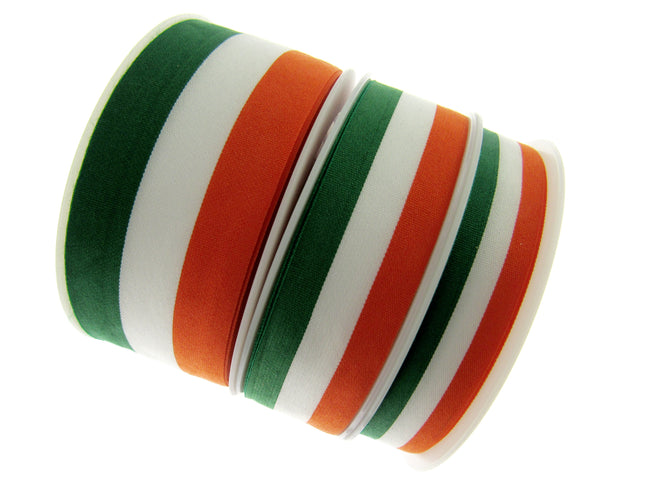Irish Ribbon - Green, White Orange Striped Tri Colour Ribbon - 15mm, 25mm, 40mm - ThreadandTrimmings