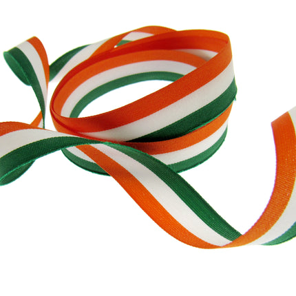 Irish Ribbon - Green, White Orange Striped Tri Colour Ribbon - 15mm, 25mm, 40mm - ThreadandTrimmings