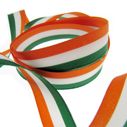Irish Ribbon - Green, White Orange Striped Tri Colour Ribbon - 15mm, 25mm, 40mm - ThreadandTrimmings
