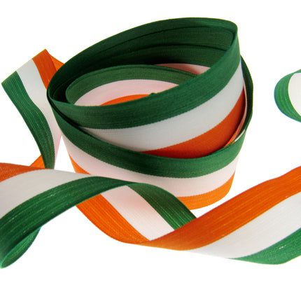 Irish Ribbon - Green, White Orange Striped Tri Colour Ribbon - 15mm, 25mm, 40mm - ThreadandTrimmings