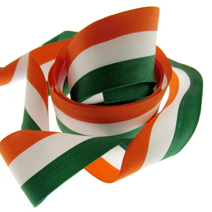 Irish Ribbon - Green, White Orange Striped Tri Colour Ribbon - 15mm, 25mm, 40mm - ThreadandTrimmings