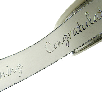 Ivory Christening Ribbon With Congratulations On Your Christening Message - ThreadandTrimmings