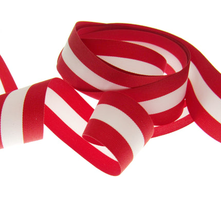 Red and white striped ribbon material.