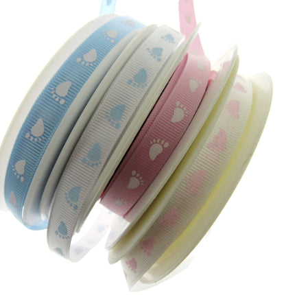 Thin Baby Feet Ribbon - 10mm Narrow Grosgrain Footsteps Ribbon 54268 - ThreadandTrimmings