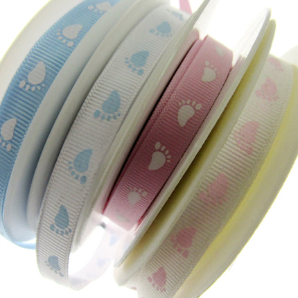 Thin Baby Feet Ribbon - 10mm Narrow Grosgrain Footsteps Ribbon 54268 - ThreadandTrimmings