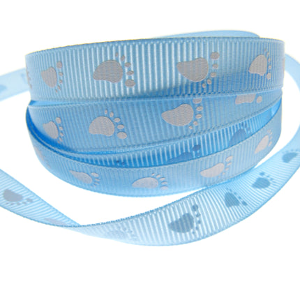 Thin Baby Feet Ribbon - 10mm Narrow Grosgrain Footsteps Ribbon 54268 - ThreadandTrimmings
