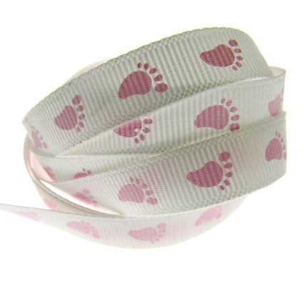 Thin Baby Feet Ribbon - 10mm Narrow Grosgrain Footsteps Ribbon 54268 - ThreadandTrimmings