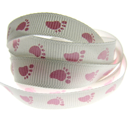 Thin Baby Feet Ribbon - 10mm Narrow Grosgrain Footsteps Ribbon 54268 - ThreadandTrimmings