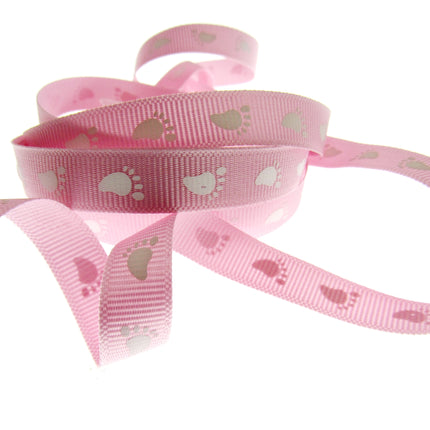Thin Baby Feet Ribbon - 10mm Narrow Grosgrain Footsteps Ribbon 54268 - ThreadandTrimmings