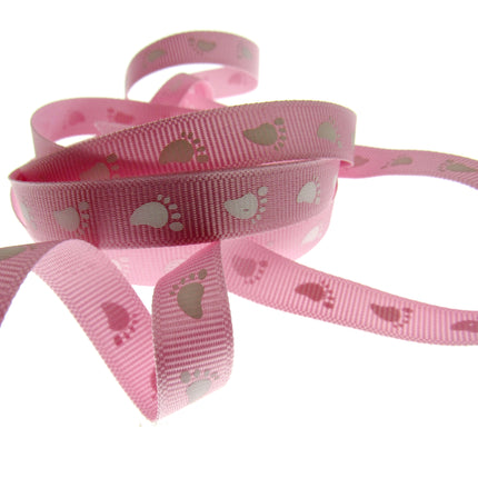 Thin Baby Feet Ribbon - 10mm Narrow Grosgrain Footsteps Ribbon 54268 - ThreadandTrimmings