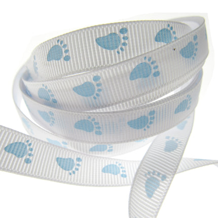 Thin Baby Feet Ribbon - 10mm Narrow Grosgrain Footsteps Ribbon 54268 - ThreadandTrimmings