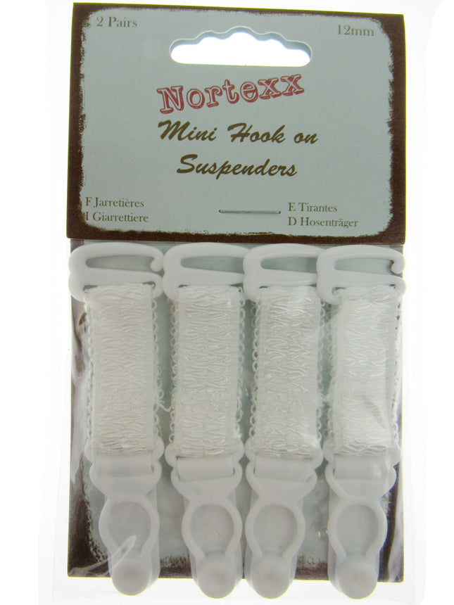 Mini Hook On Suspenders in Black or White - Price for 2 x Pair - 12mm - NSS9X - ThreadandTrimmings
