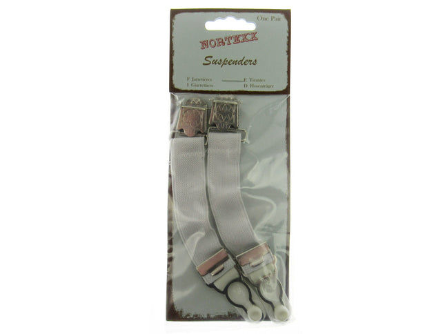 Clip On Suspenders - One Pair of White 18mm Clip On Suspenders NSS8 - ThreadandTrimmings