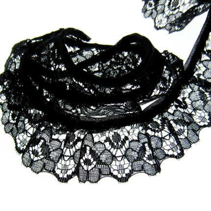 Gathered Frilled Nylon Lace with Large Daisy - 25mm 1" - Nottingham Lace - 2050F - ThreadandTrimmings
