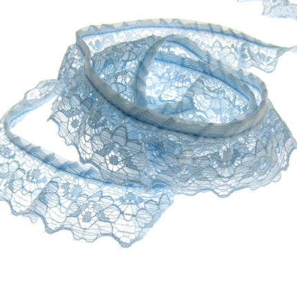 Gathered Frilled Nylon Lace with Large Daisy - 25mm 1" - Nottingham Lace - 2050F - ThreadandTrimmings