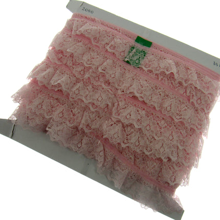 Gathered Frilled Nylon Lace with Large Daisy - 25mm 1" - Nottingham Lace - 2050F - ThreadandTrimmings