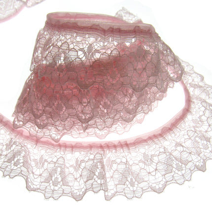 Gathered Frilled Nylon Lace with Large Daisy - 25mm 1" - Nottingham Lace - 2050F - ThreadandTrimmings
