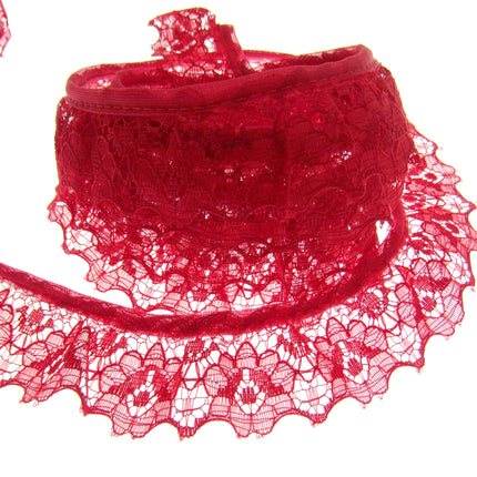 Gathered Frilled Nylon Lace with Large Daisy - 25mm 1" - Nottingham Lace - 2050F - ThreadandTrimmings