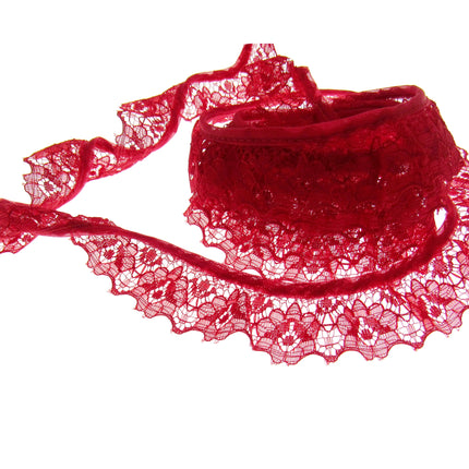 Gathered Frilled Nylon Lace with Large Daisy - 25mm 1" - Nottingham Lace - 2050F - ThreadandTrimmings